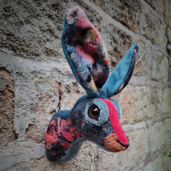 Faux hare head  Mr Wainwright in colourful felted wool by Crafted Creatures