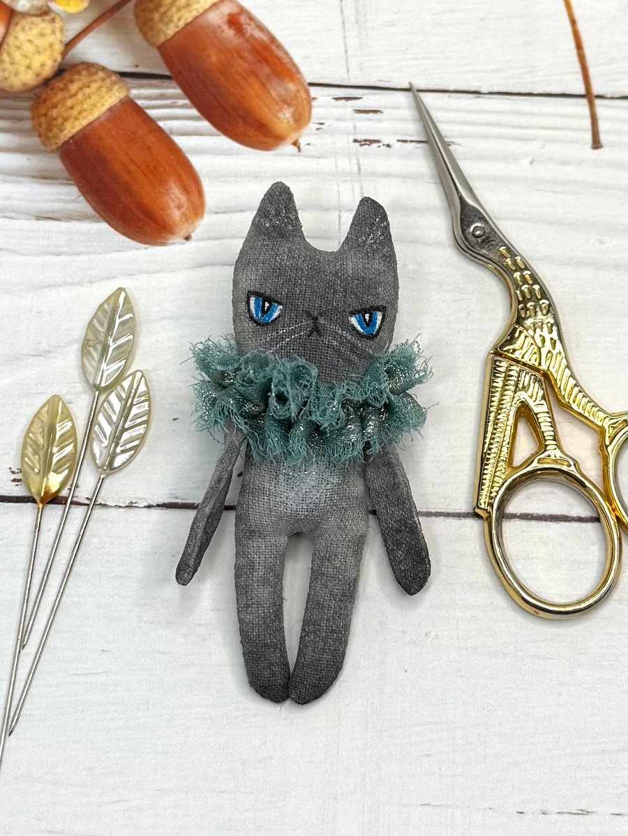 Hand Painted Miniature Cat Art Doll Siamese