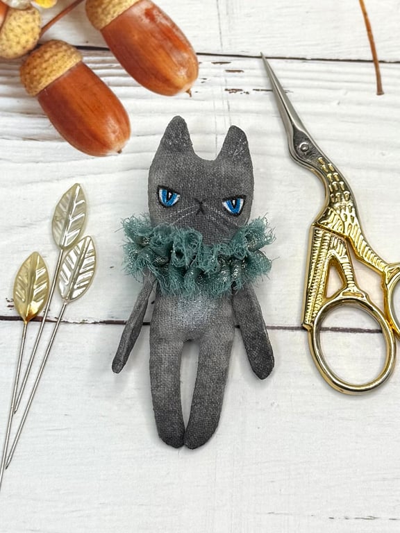 Hand Painted Miniature Cat Art Doll Siamese