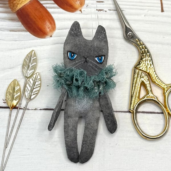Hand Painted Miniature Cat Art Doll Siamese