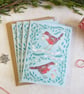 Pack of 4 Folk Robins Christmas cards