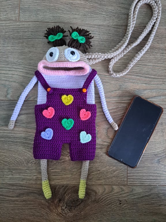 Handmade Crochet Phone Bag Funky Doll Crossbody Bag 