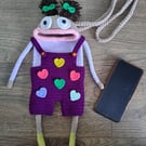 Handmade Crochet Phone Bag Funky Doll Crossbody Bag 