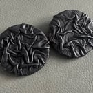 Handcrafted Black Textured Leather Circle Clip-On Earrings 