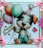 Puppy - Hand Crafted Decoupage Greeting Card - Happy Birthday - 3784 - Image 1