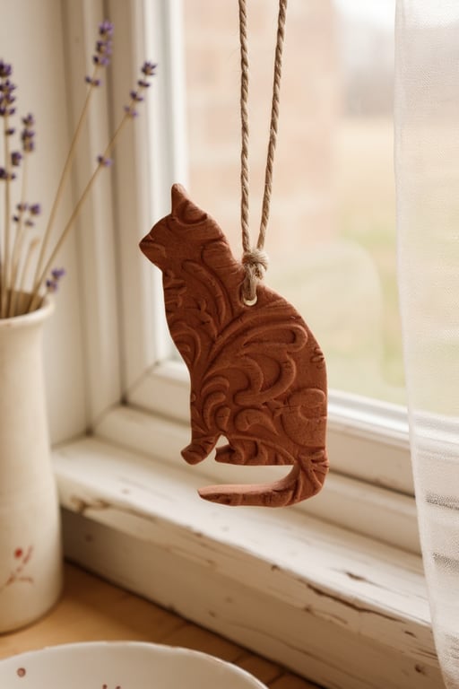 Rustic Sitting Cat Terracotta Hanging Aromatherapy Diffuser