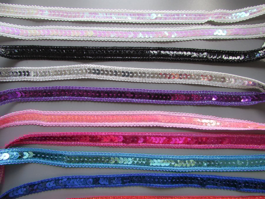 Sequin Braid Various Colours 1.2cm 1 Metre CraftsCostumeCorsetry