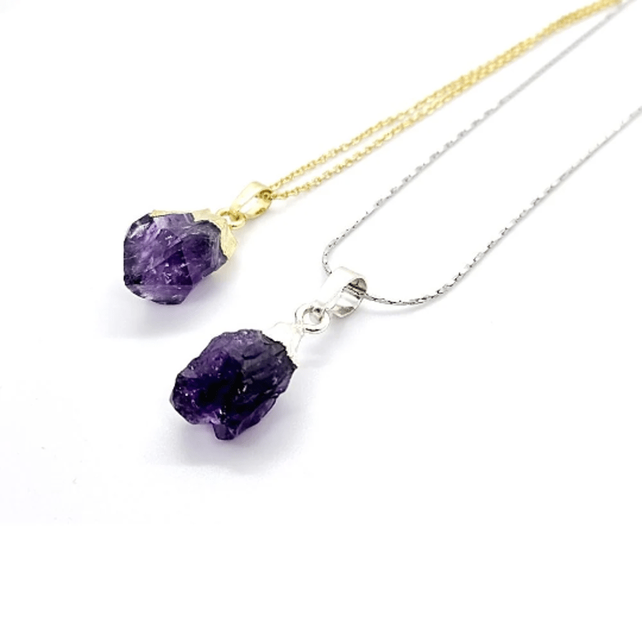 Raw Amethyst Necklace - Healing Crystal Necklace