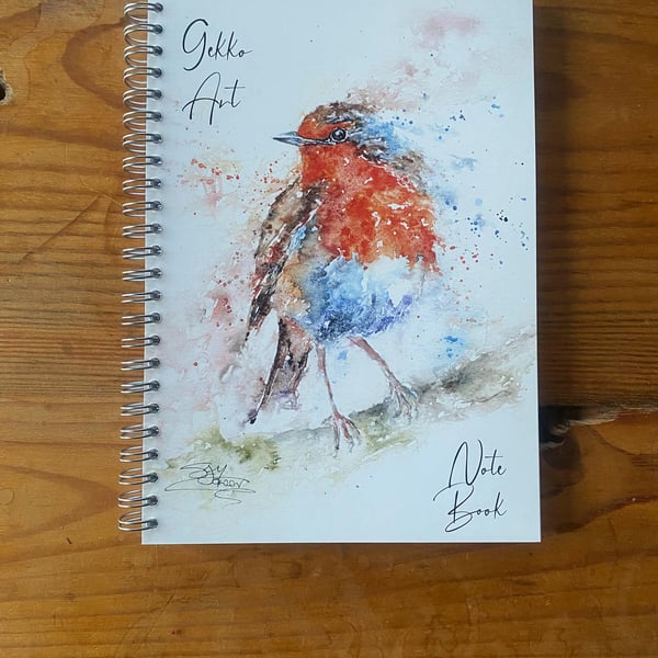 Robin Notebook, Notepad, A5 Size, Spiral bound, Wildlife Art Notebook, Pad, Jott