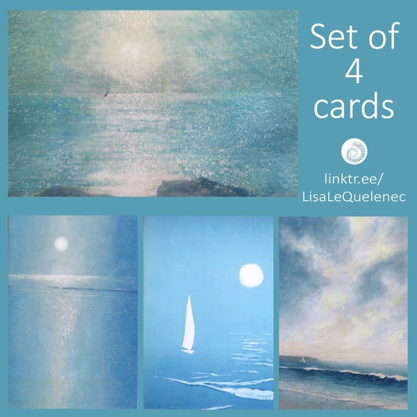 Evening sailing blank artist cards notelets set of four bundle plastic free