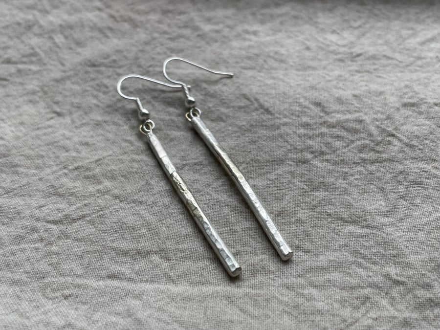 Hammered Bar Earrings - Recycled Silver and Gold