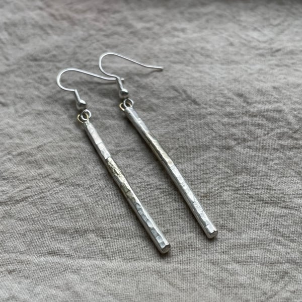 Hammered Bar Earrings - Recycled Silver and Gold
