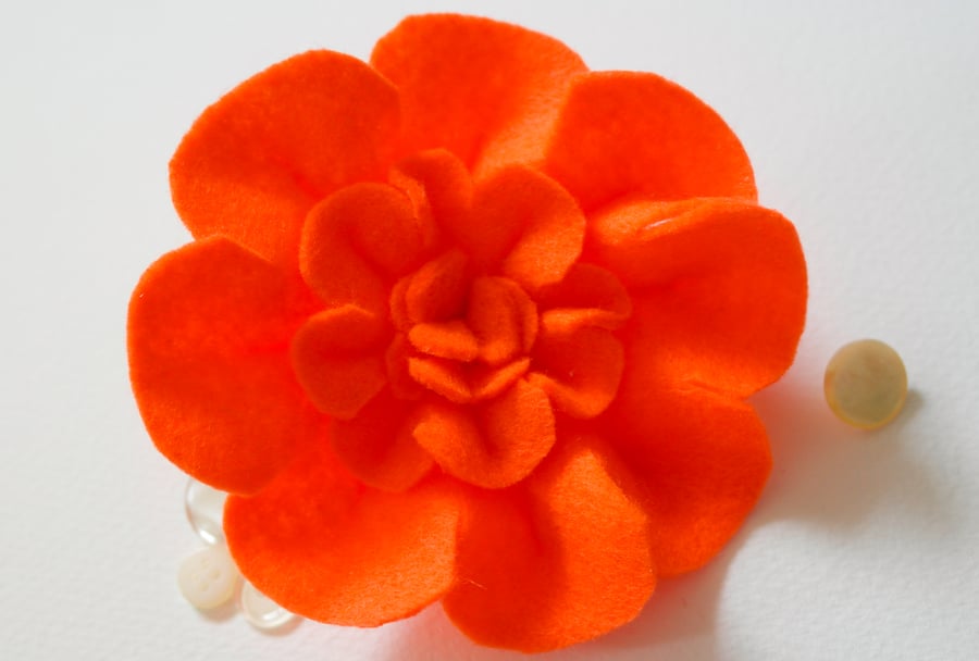 Felt Brooch - Handmade Orange Flower felt brooch