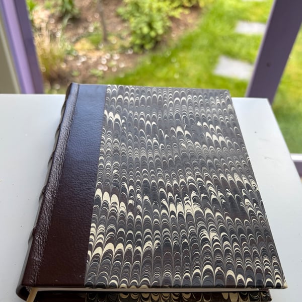 HANDMADE QUARTER BOUND LEATHER MARBLED JOURNAL 