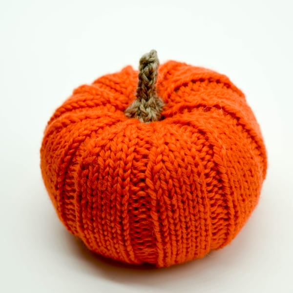 SOLD Hand knitted pumpkin pin cushion Orange and Grey