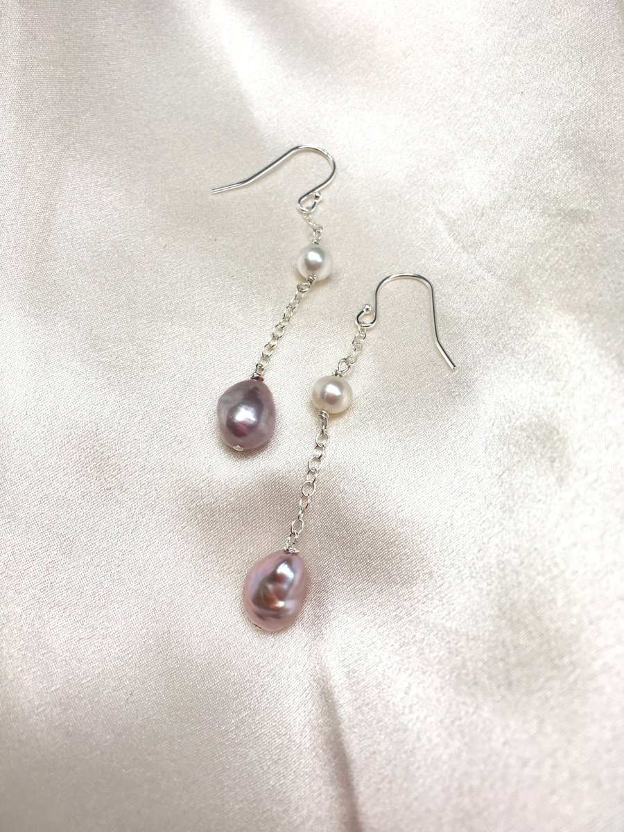 Natural pastel pink pearl drop earrings 