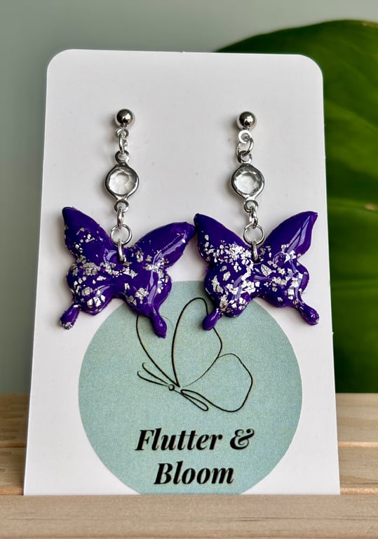 Purple Dangling Butterfly Earrings