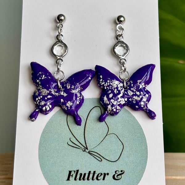 Purple Dangling Butterfly Earrings