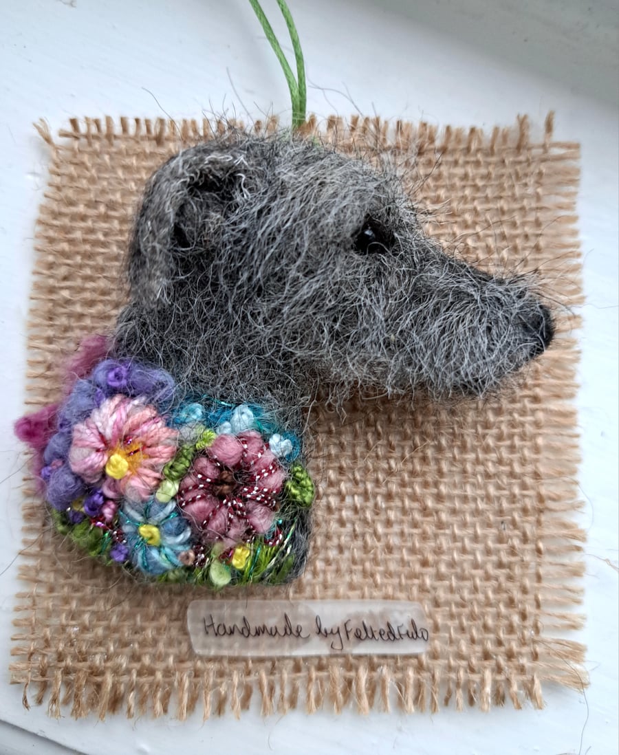 Needle Felted Lurcher Brooch