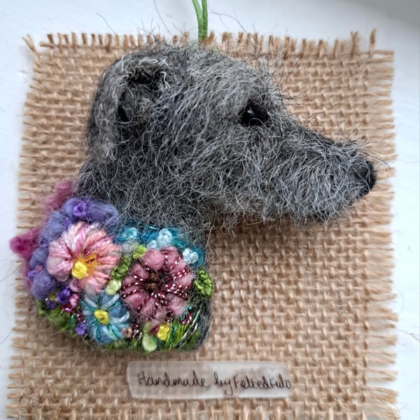 Needle Felted Lurcher Brooch