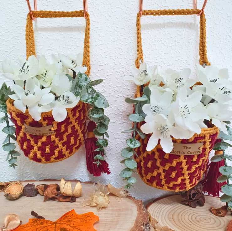Hanging Baskets, Mosaic Crochet Storage Basket Folksy