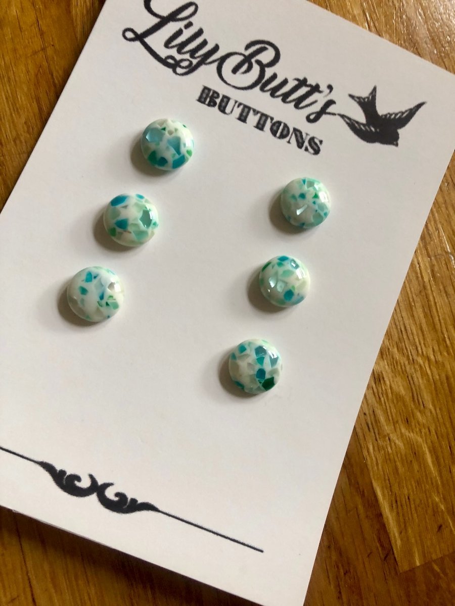 6 Vintage Turquoise 'Mosaic' Buttons 14 mm