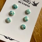 6 Vintage Turquoise 'Mosaic' Buttons 14 mm