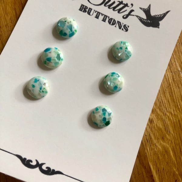 6 Vintage Turquoise 'Mosaic' Buttons 14 mm
