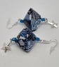 Blue Pyramid-shaped Japanese paper earrings with star charms