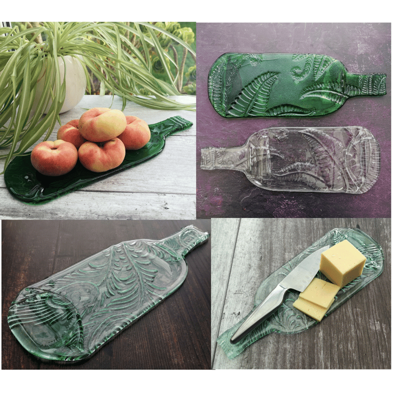 Handmade Fused Glass Recycled Wine Bottle Plate With Imprinted Patterns