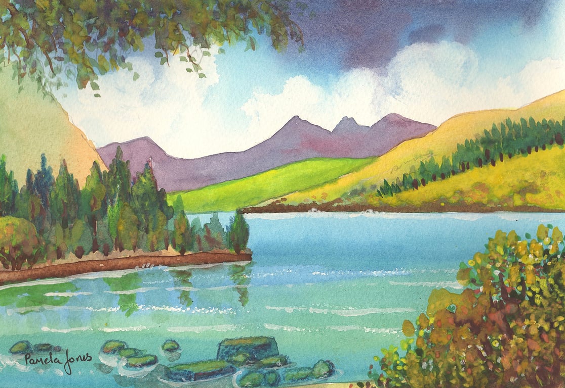 Snowdon Range, Llyn Mymbyr, North Wales, Original Watercolour in 14 x 11'' Mount