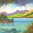 Snowdon Range, Llyn Mymbyr, North Wales, Original Watercolour in 14 x 11'' Mount