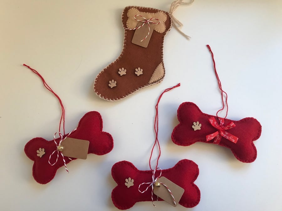 Handmade Felt Dog Decorations, Xmas Tree Puppy Decorations, Stocking Felt Decora