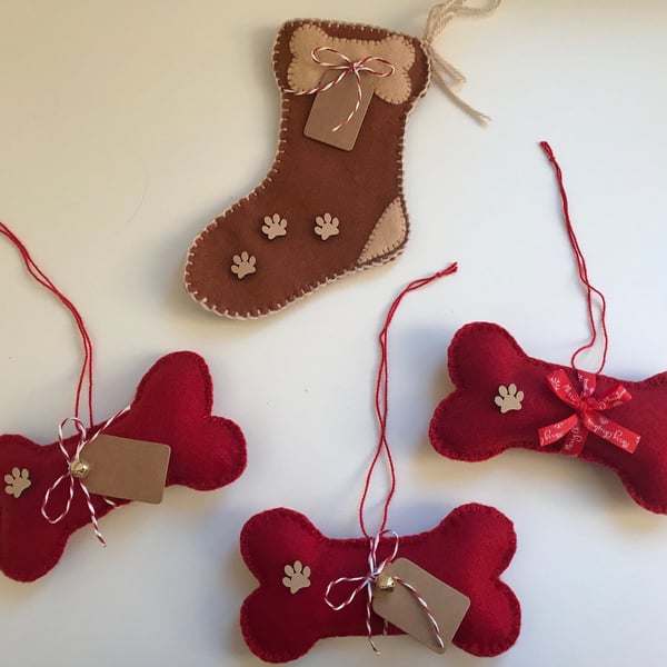 Handmade Felt Dog Decorations, Xmas Tree Puppy Decorations, Stocking Felt Decora