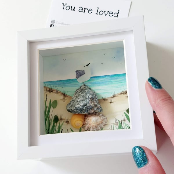 Seagull Desk Art - Original Watercolour - Framed Beach Glass Gift for Friends