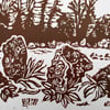 Rollright Stones, Cotswolds Original Hand Pressed Linocut Print Ltd Edition