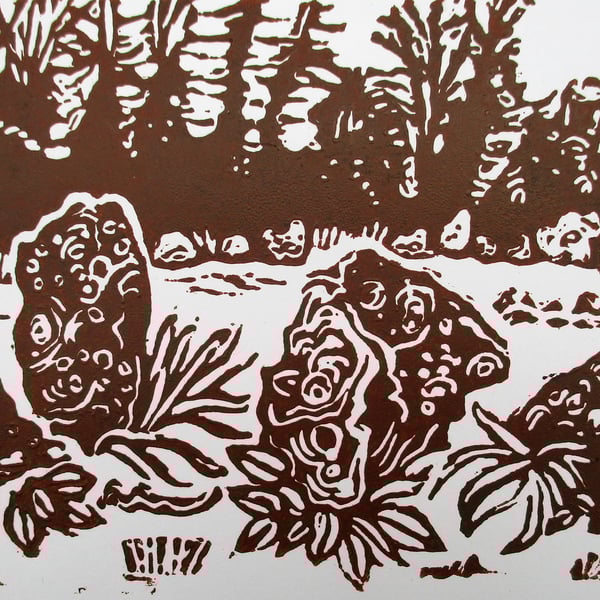 Rollright Stones, Cotswolds Original Hand Pressed Linocut Print Ltd Edition