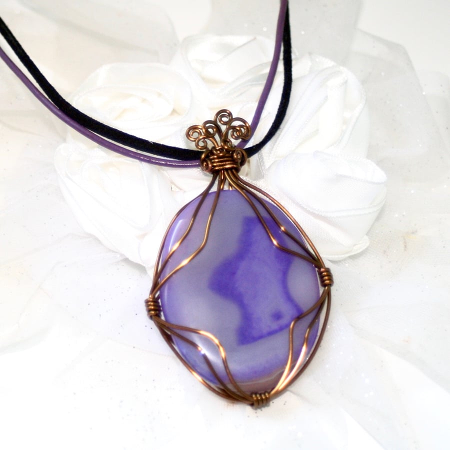 Wire wrapped purple agate pendant
