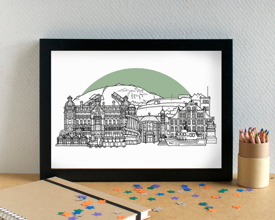 Weymouth Landmarks Skyline Art Print