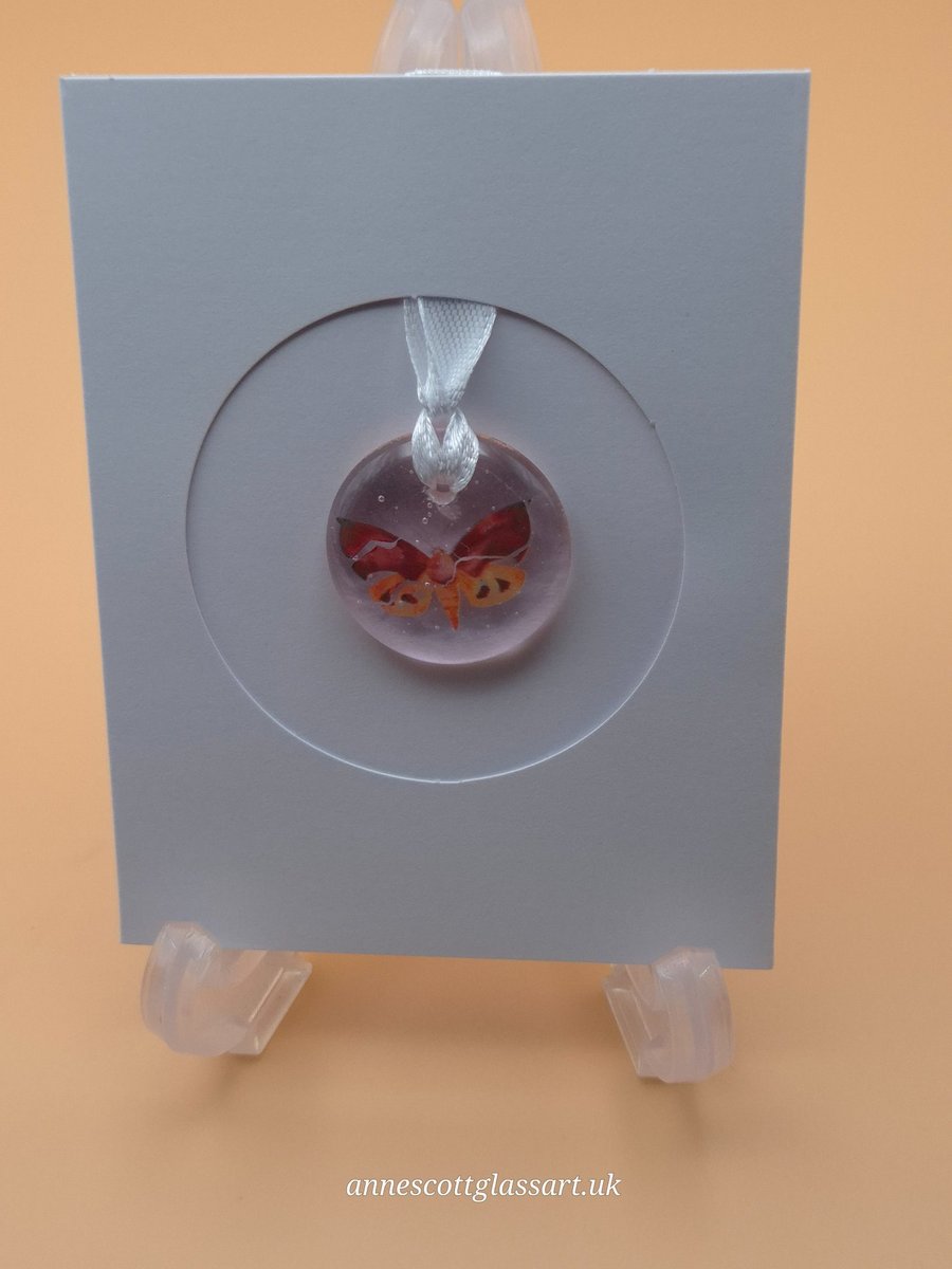 Butterfly on Pink Fused Glass Card