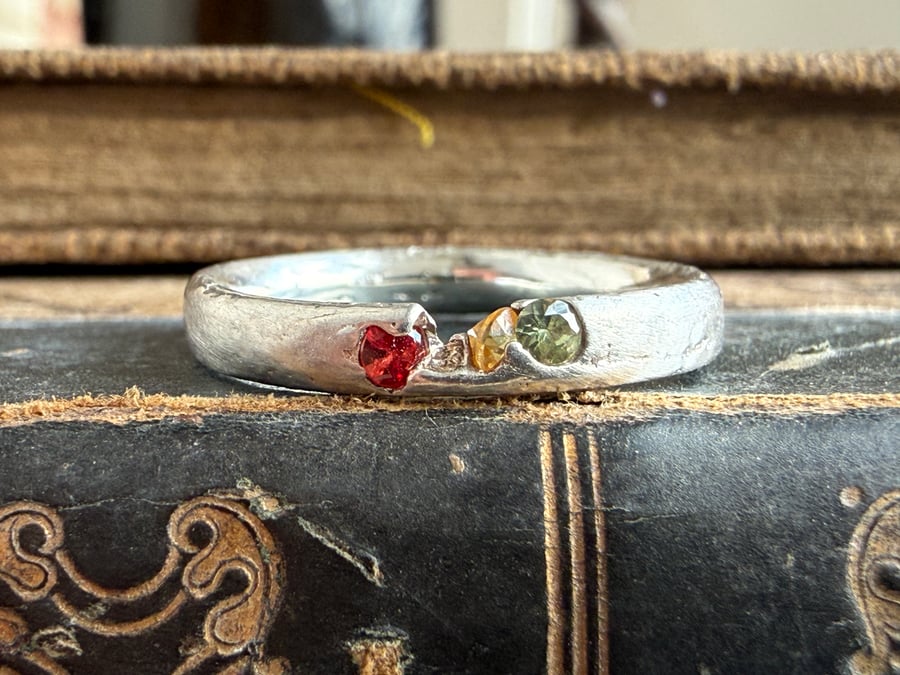 Sterling Silver Sand Cast Sapphire Ring Band