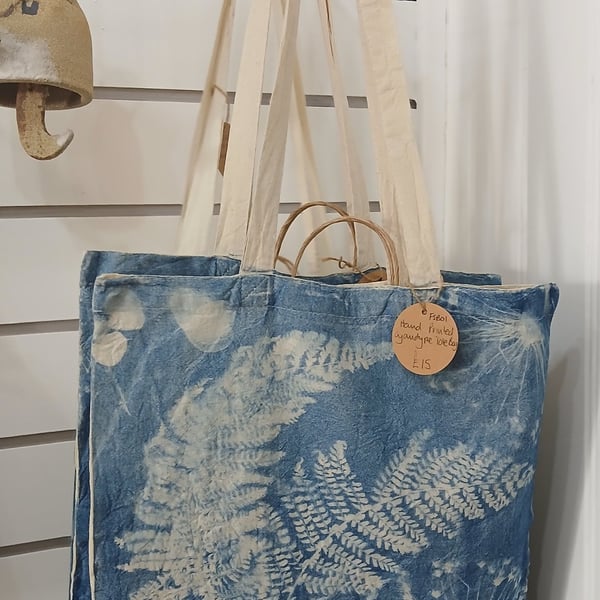 Hand Printed Cyanotype Tote Bag (Fern & Alium)