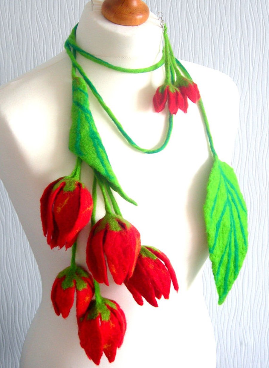  Hand Felted Wool Jewelry  SKARF OR NECKLACE OR BELT and earrings 