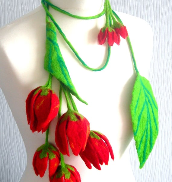  Hand Felted Wool Jewelry  SKARF OR NECKLACE OR BELT and earrings 