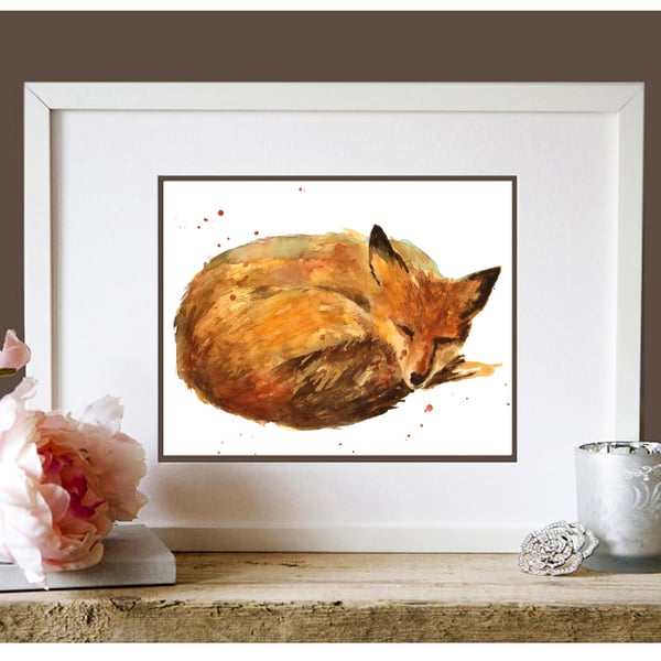 Watercolour Fox Print 8x10inches  