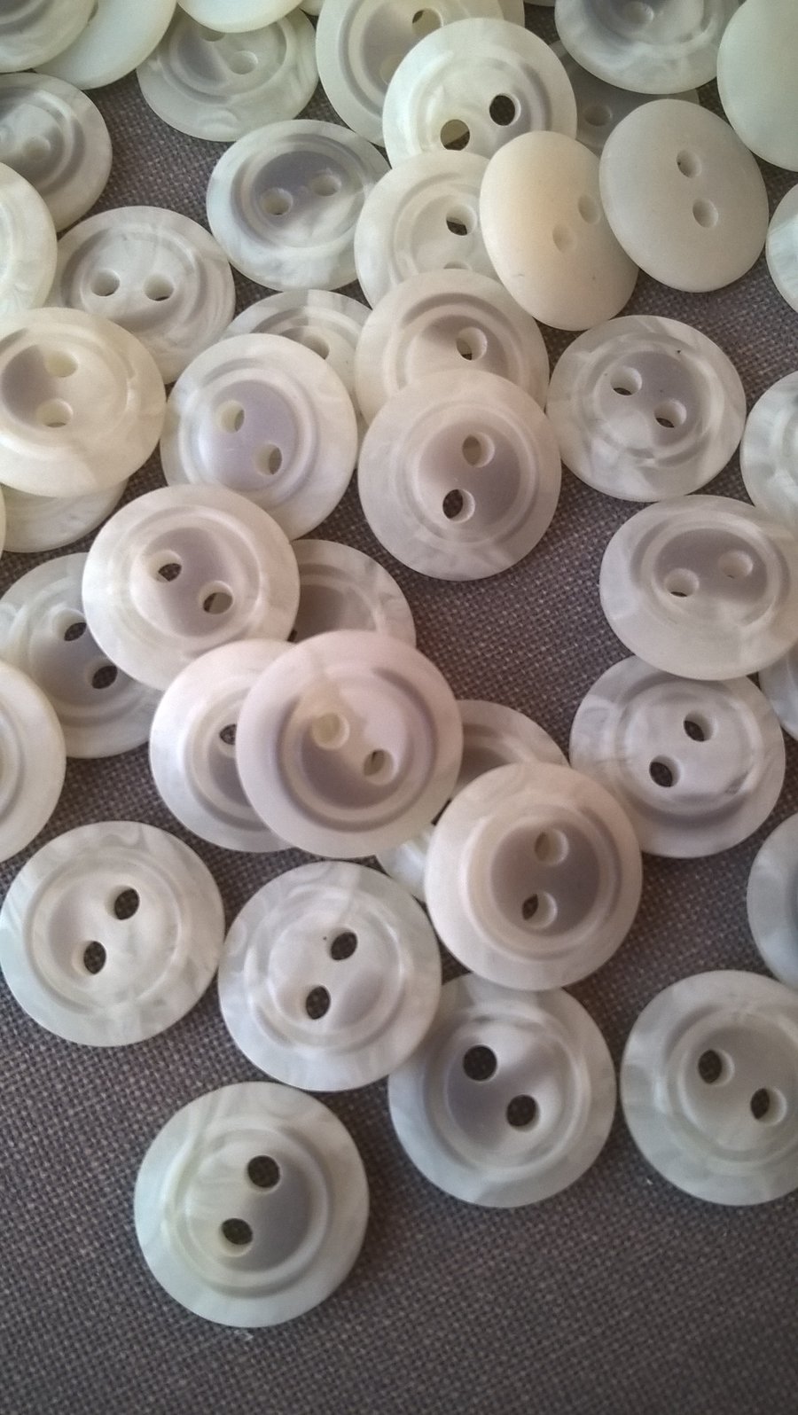 12mm grey and off-white small buttons 2-hole, pack of 20