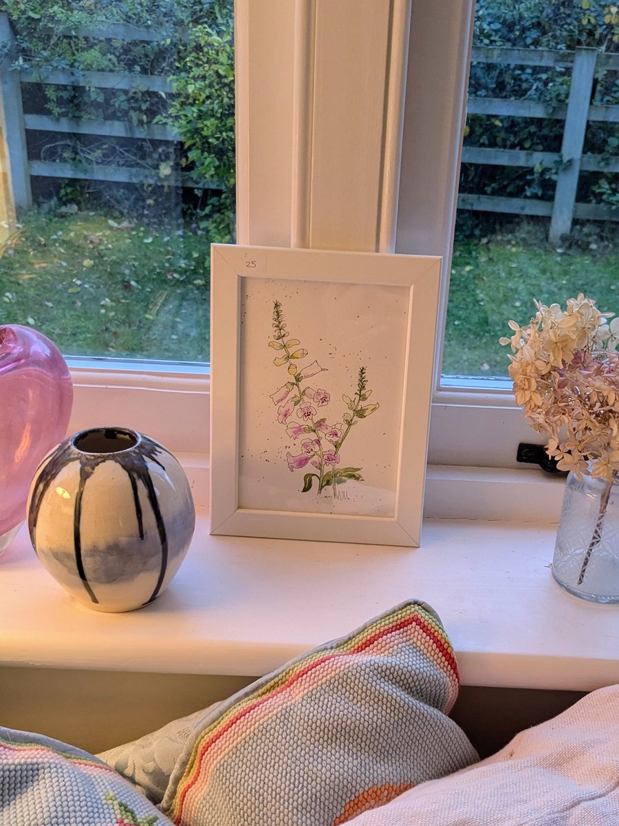 Pink foxglove, framed original watercolour painting 