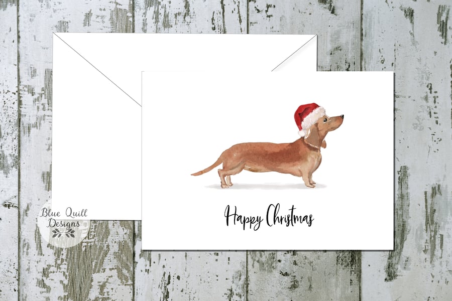 Tan Dachshund Dog Folded Christmas Cards - pack of 10 - personalised