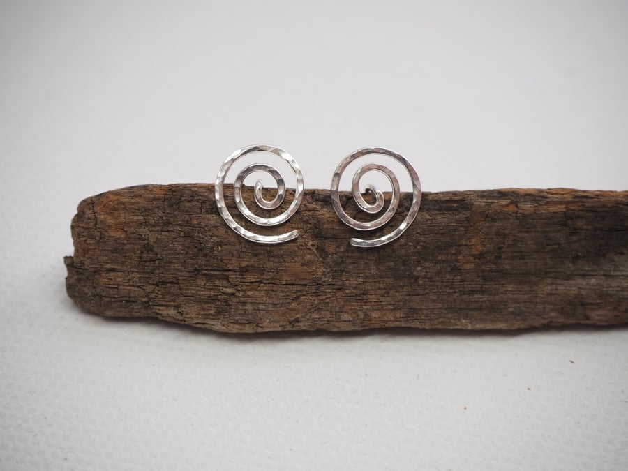Silver Studs, Sterling silver spiral stud Earrings