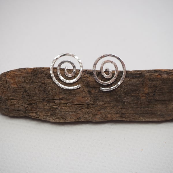 Silver Studs, Sterling silver spiral stud Earrings